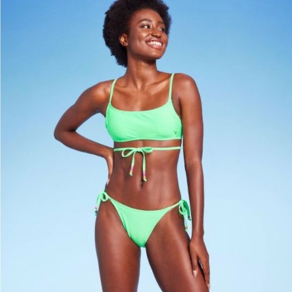 WILD FABLE WOMENS BIKINI BOTTOM SIDE TIE WITH BEADS MINT GREEN NWT - Picture 5 of 7